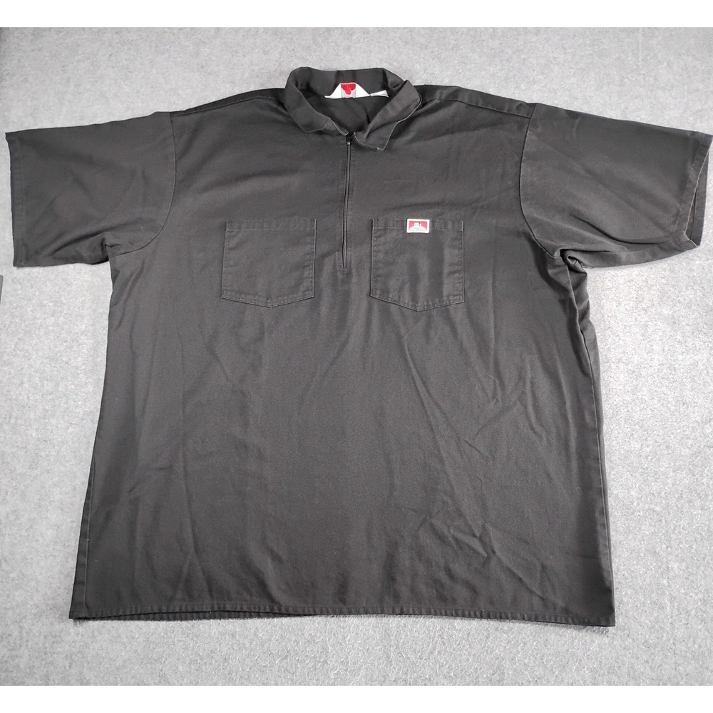 Vintage Ben Davis Mens 4XL Black Half Zip Short Sleeve Work Shirt Made in USA
